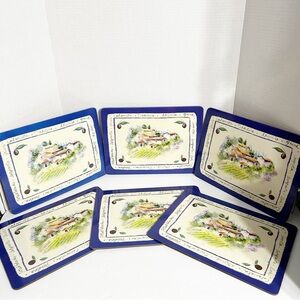Vintage Unbranded Cork Backed Mediterranean Olive Farm Placemats Set of Six 🫒